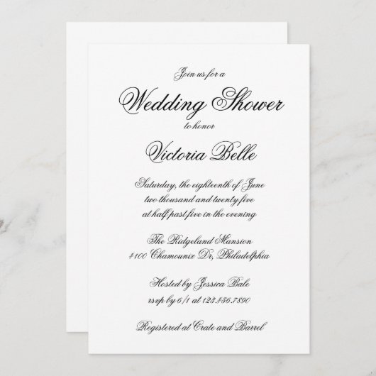 書道エレガントのフォーマルウェディングシャワー 招待状 (正面/裏面)