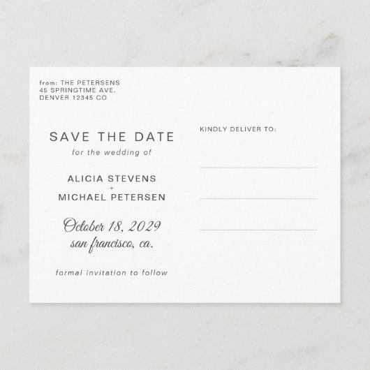 書道エレガントの写真結婚は日付を保存 案内ポストカード (裏面)