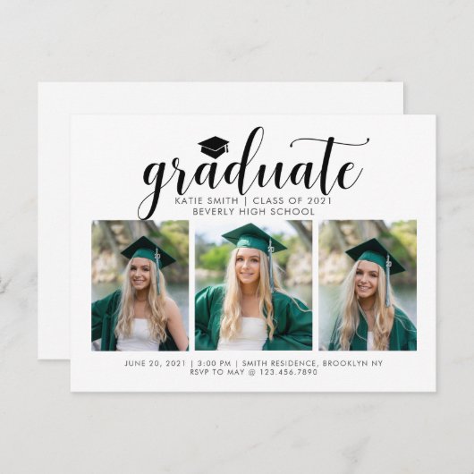 書道エレガントの台本の卒業式3写真 インビテーションポストカード (正面/裏面)