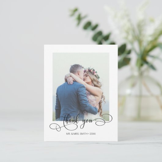 書道エレガントの結婚写真ありがとう ポストカード (スタンド正面)