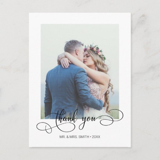 書道エレガントの結婚写真ありがとう ポストカード (正面)