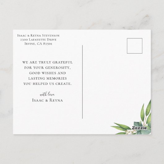 書道エレガントの結婚写真ありがとう ポストカード (裏面)