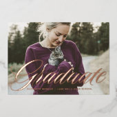 書道エレガントはっきりした写真卒業バラ 箔招待状 (正面)