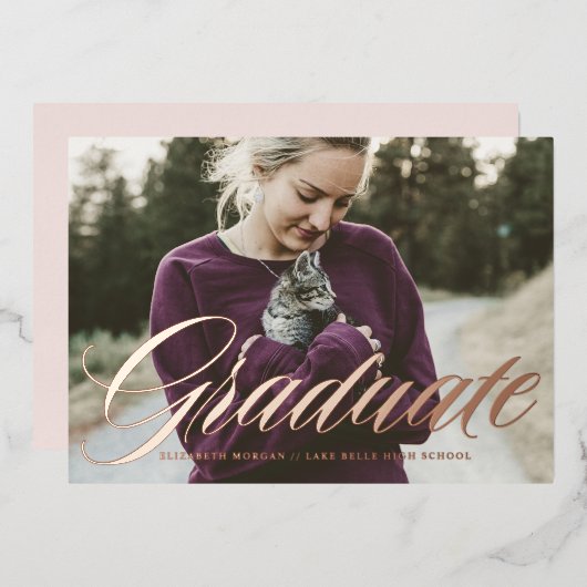 書道エレガントはっきりした写真卒業バラ 箔招待状 (正面/裏面)