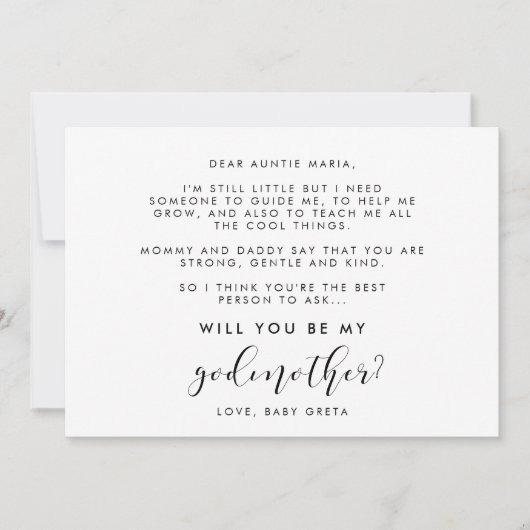 書道エレガントは私のゴッドマザーカードになる 招待状 (正面)
