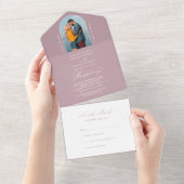 書道エレガントほこりっぽいバラ写真RSVP結婚's オールインワン招待状 (貼ってはがせる)