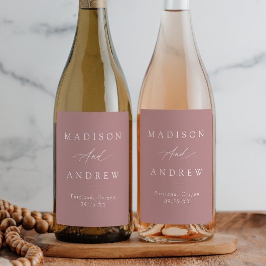 書道エレガントほこりっぽいバラ結婚ズ ワインラベル