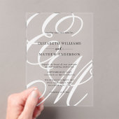 書道エレガントアイボリーホワイトモノグラム結婚ズ アクリル招待状 (インサイチュ (ポータブル))