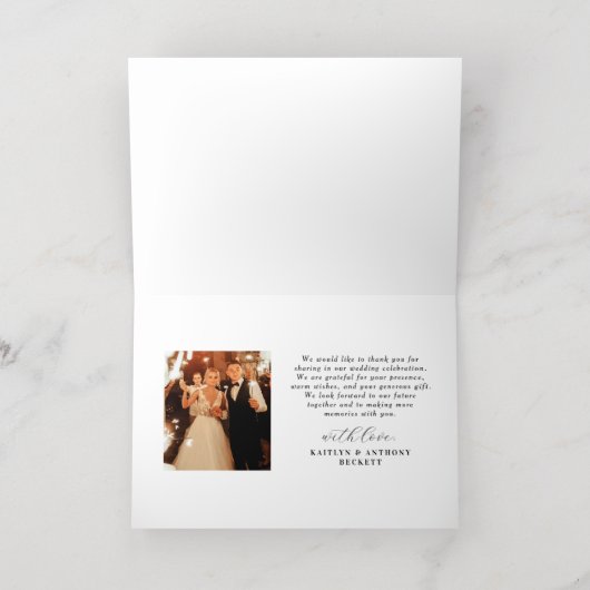 書道エレガントカスタムウェディング写真ありがとう 箔グリーティングカード (内側レイダウン)