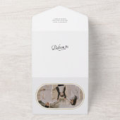 書道エレガントクリスマス休暇の家族の写真 オールインワン招待状 (外側)