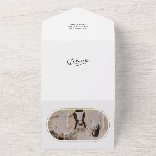 書道エレガントクリスマス休暇の家族の写真 オールインワン招待状 (外側)