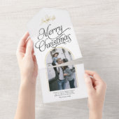 書道エレガントクリスマス休暇の家族の写真 オールインワン招待状 (貼ってはがせる)