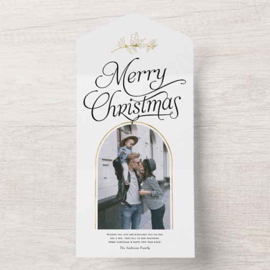 書道エレガントクリスマス休暇の家族の写真 オールインワン招待状 (内側)