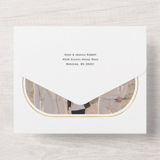 書道エレガントクリスマス休暇の家族の写真 オールインワン招待状 (裏面)