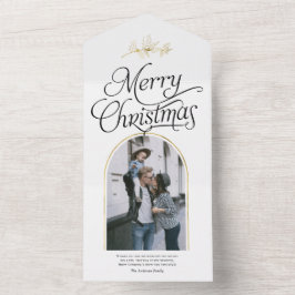 書道エレガントクリスマス休暇の家族の写真 オールインワン招待状