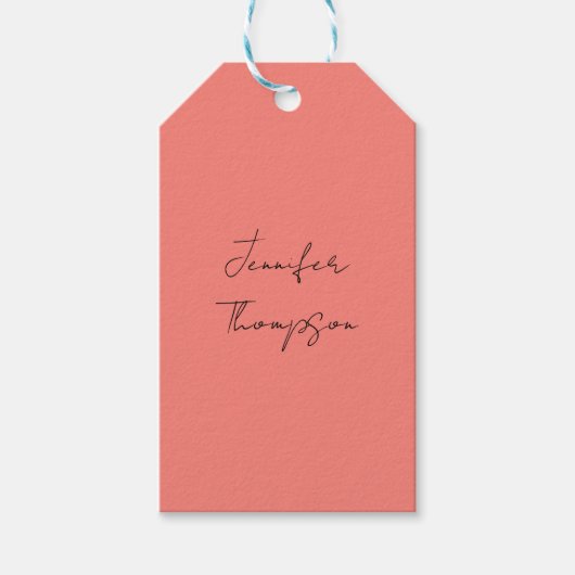 書道エレガントコーラルピンクプレーンシンプル名 ギフトタグ (正面)