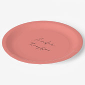 書道エレガントコーラルピンクプレーンシンプル名 ペーパープレート (アングル)