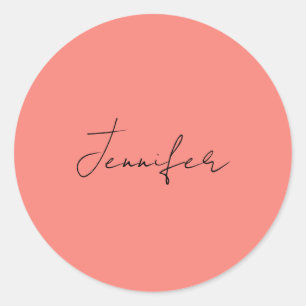 書道エレガントコーラルピンクプレーンシンプル名 ラウンドシール