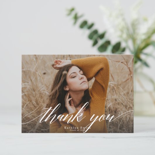 書道エレガントシンプルシック写真卒業 サンキューカード (スタンド正面)
