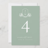 書道エレガントセージ緑のクレストテーブル番号 招待状 (正面)