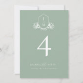 書道エレガントセージ緑のクレストテーブル番号 招待状 (裏面)