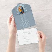 書道エレガントダスティブルーフォトRSVP結婚's オールインワン招待状 (貼ってはがせる)