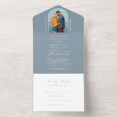 書道エレガントダスティブルーフォトRSVP結婚's オールインワン招待状 (内側)