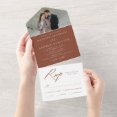 書道エレガントテラコッタ写結婚真 オールインワン招待状 (貼ってはがせる)