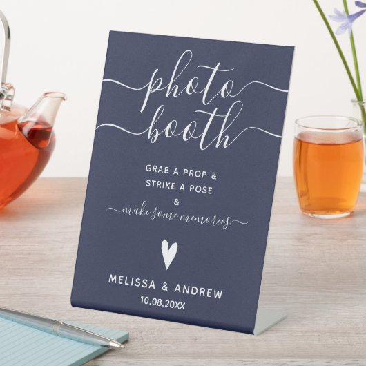 書道エレガントネイビーブルー結婚ズ写真館 台座サイン (インサイチュ)