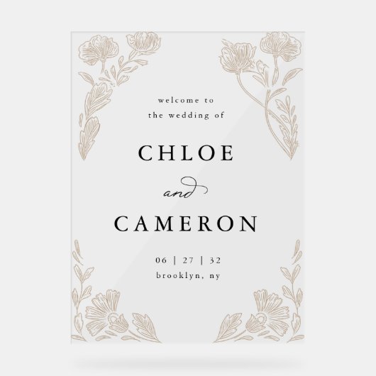 書道エレガントバラオーチャード庭園の結婚式 アクリルサイン (正面)