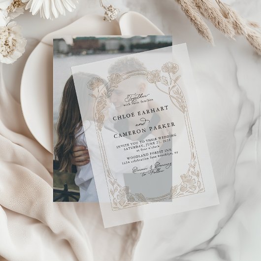 書道エレガントバラオーチャード庭園の結婚式 ベラム紙招待状