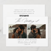 書道エレガントビーチ写真QRコード結婚 招待状 (正面/裏面)