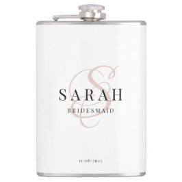 書道エレガントピンクのモノグラム花嫁ギフト フラスク