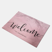 書道エレガントピンクのローズ金ゴールドグリッター歓迎 ドアマット (アングル)