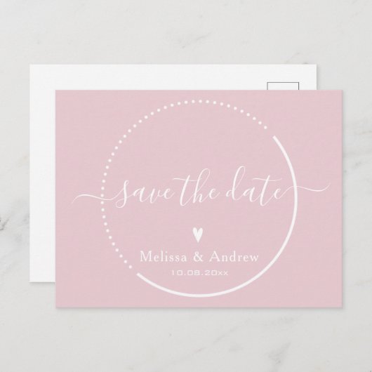 書道エレガントピンクの結婚式の日付を保存 ポストカード (正面/裏面)