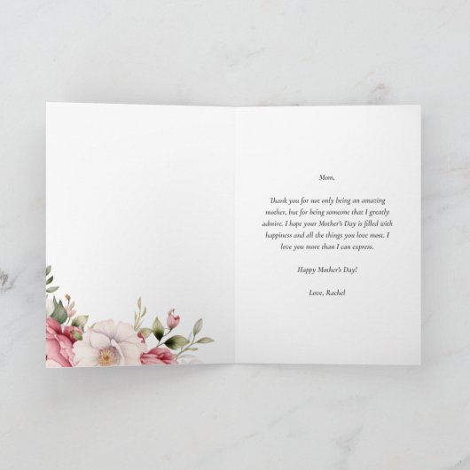 書道エレガントピンクフローラ母の日 カード (内部)