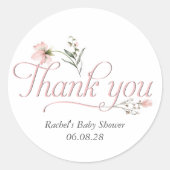書道エレガントピンク野草赤ちゃんシャワーTh ラウンドシール (正面)