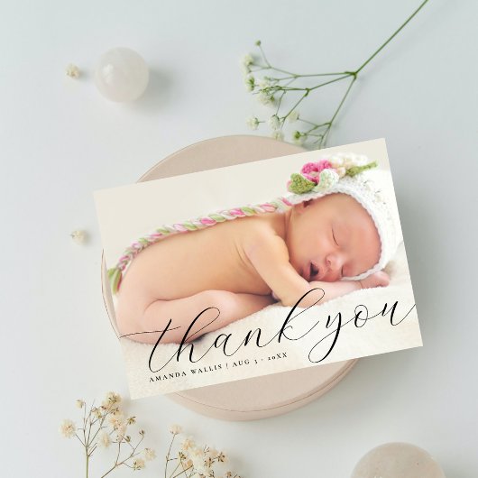 書道エレガントフルフォトサンキュー誕生 案内状