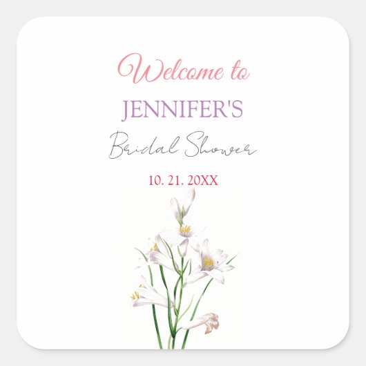 書道エレガントフローラ歓迎ブライダルシャワー スクエアシール (正面)