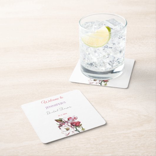 書道エレガントフローラ歓迎ブライダルシャワー スクエアペーパーコースター (インサイチュ)