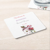 書道エレガントフローラ歓迎ブライダルシャワー スクエアペーパーコースター (アングル)