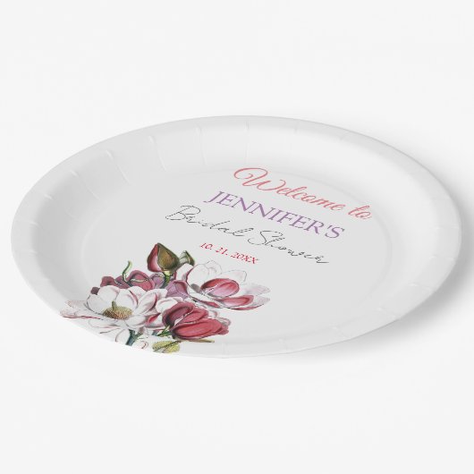 書道エレガントフローラ歓迎ブライダルシャワー ペーパープレート (アングル)