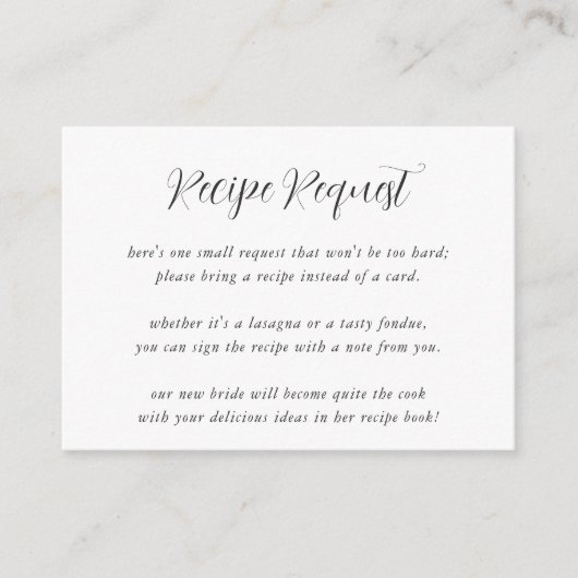 書道エレガントブライダルシャワーレシピ要求 エンクロージャーカード (正面)
