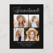 書道エレガントブラック4写真卒業パーティー インビテーションポストカード (正面)