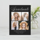 書道エレガントブラック4写真卒業パーティー 招待状 (スタンド正面)