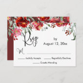 書道エレガントブルゴーニュ赤秋花 出欠カード (正面/裏面)