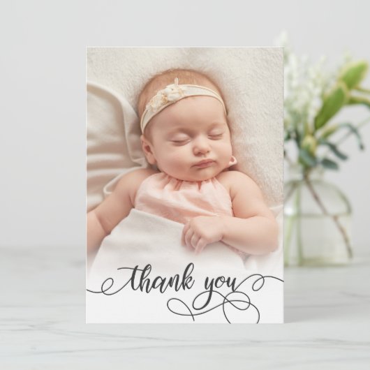 書道エレガントベビー生まれたばかりの写真ありがとう サンキューカード (スタンド正面)