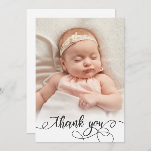 書道エレガントベビー生まれたばかりの写真ありがとう サンキューカード (正面/裏面)