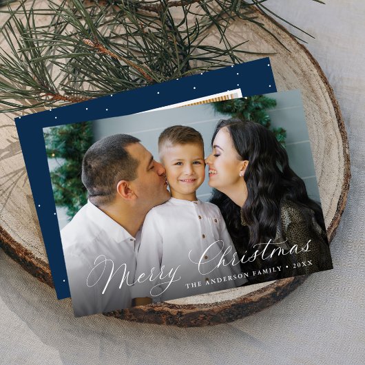 書道エレガントメリークリスマス海軍2写真 シーズンカード