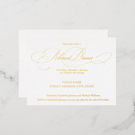 書道エレガントモダンリハーサルディナー 箔招待状ポストカード (正面/裏面)